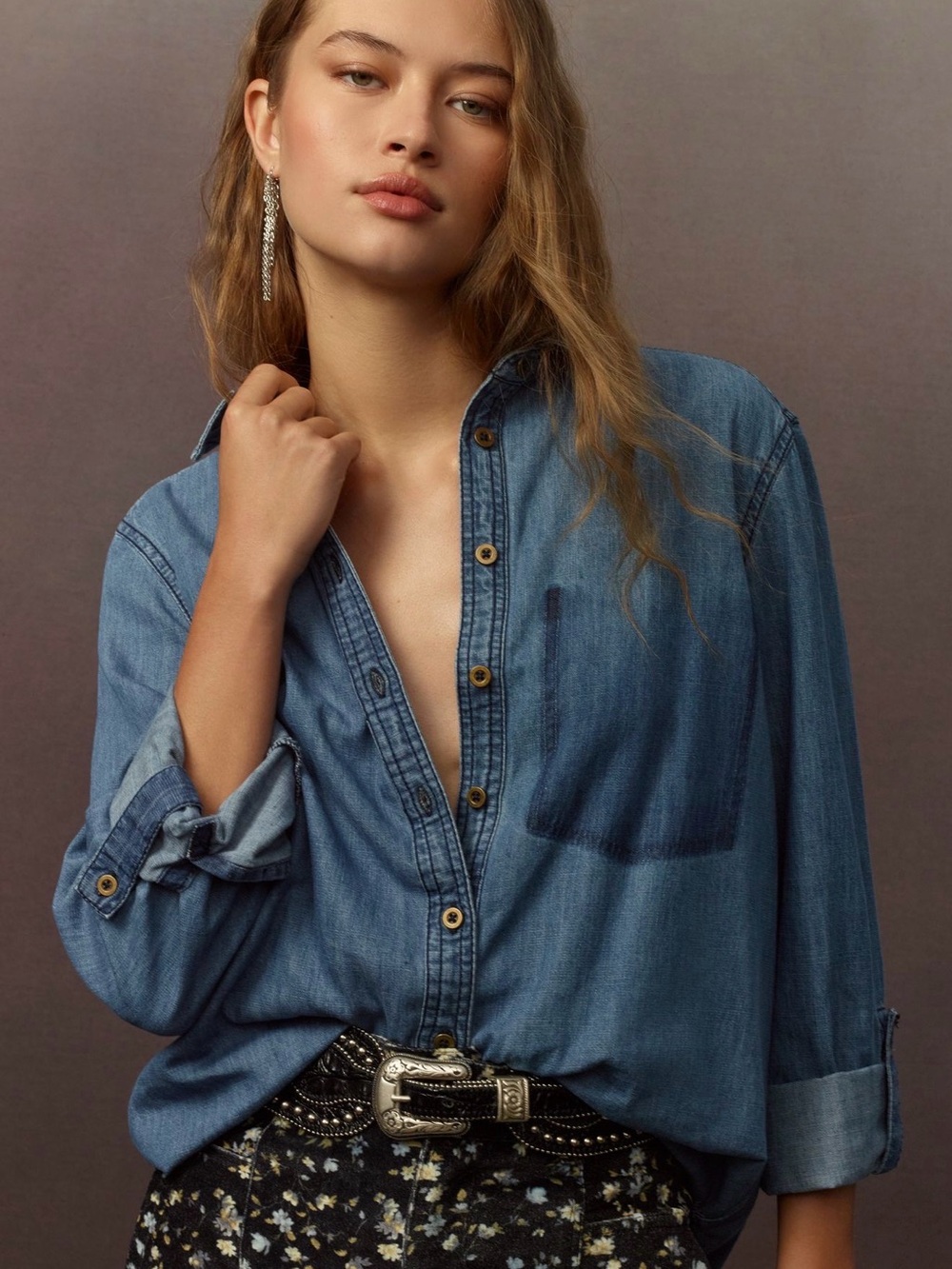 NWT Anthropologie Pilcro Denim Button-Up Shirt in Medium Blue